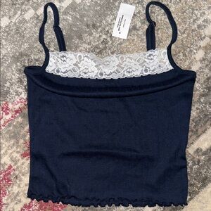 Tilly's Navy Blue Lace Trim Crop Top